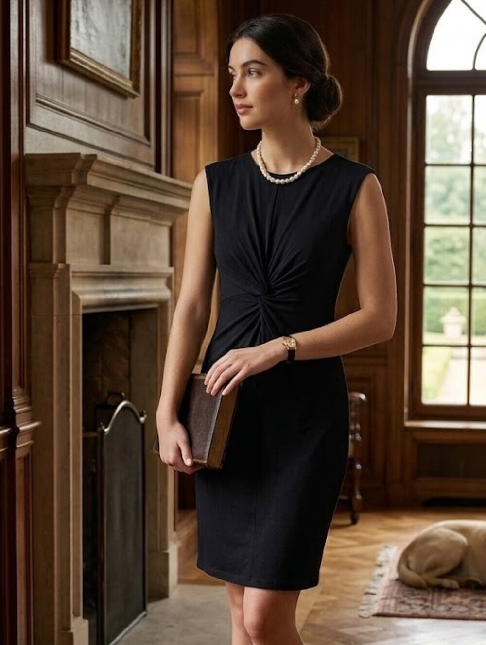 Vintage Barneys New York Black Stretch Knit Twist-front Dress XS